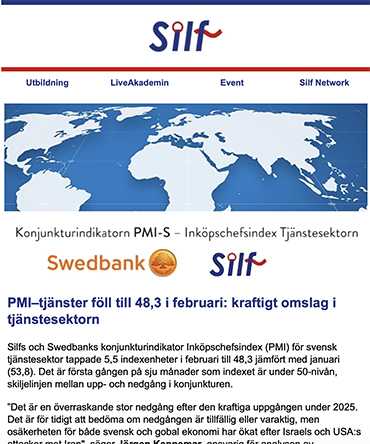Silf Nyhetsbrev 4 mars 2026 med Ink&ouml;pschefsindex tj&auml;nstesetorn